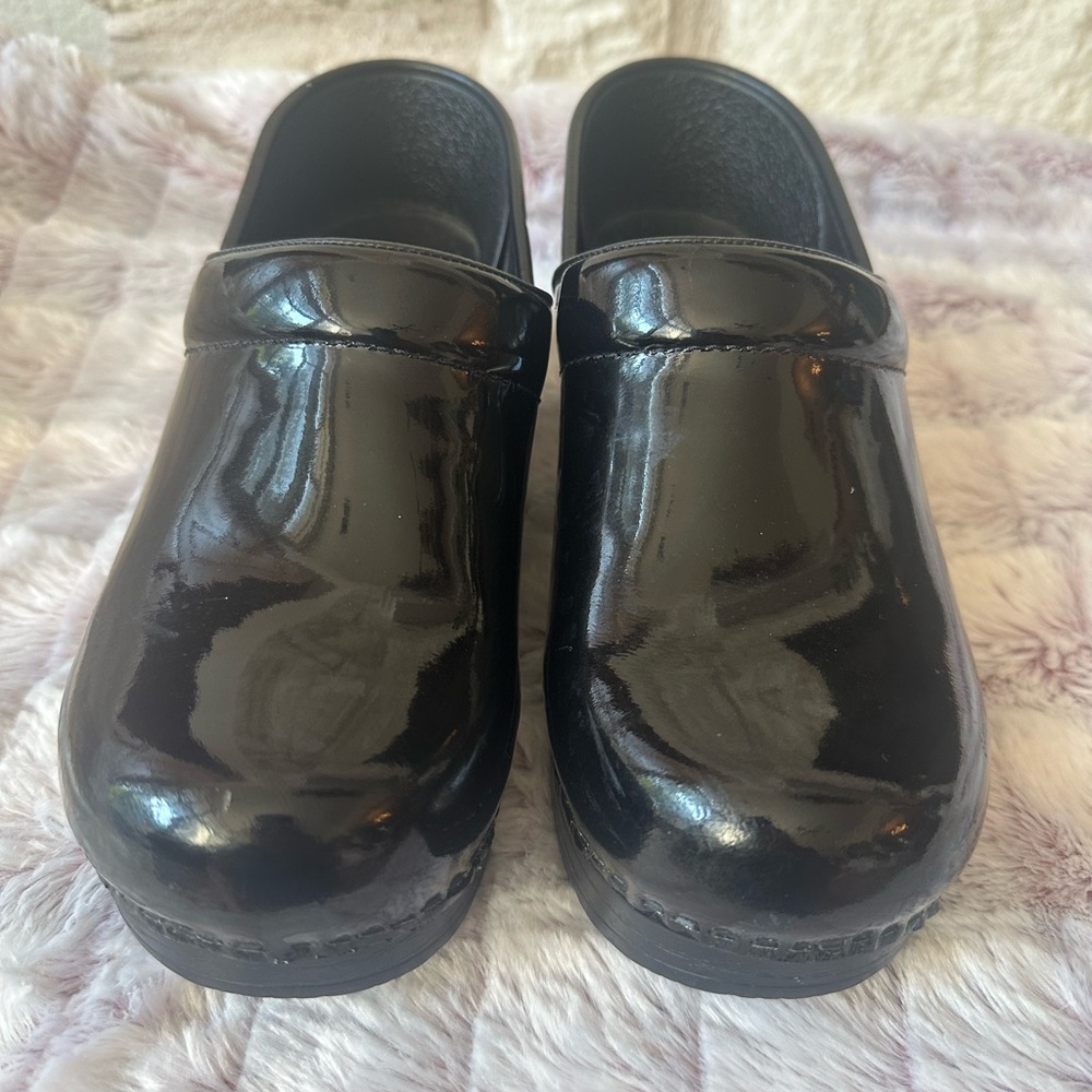Dansko Black Patent Leather Mules
